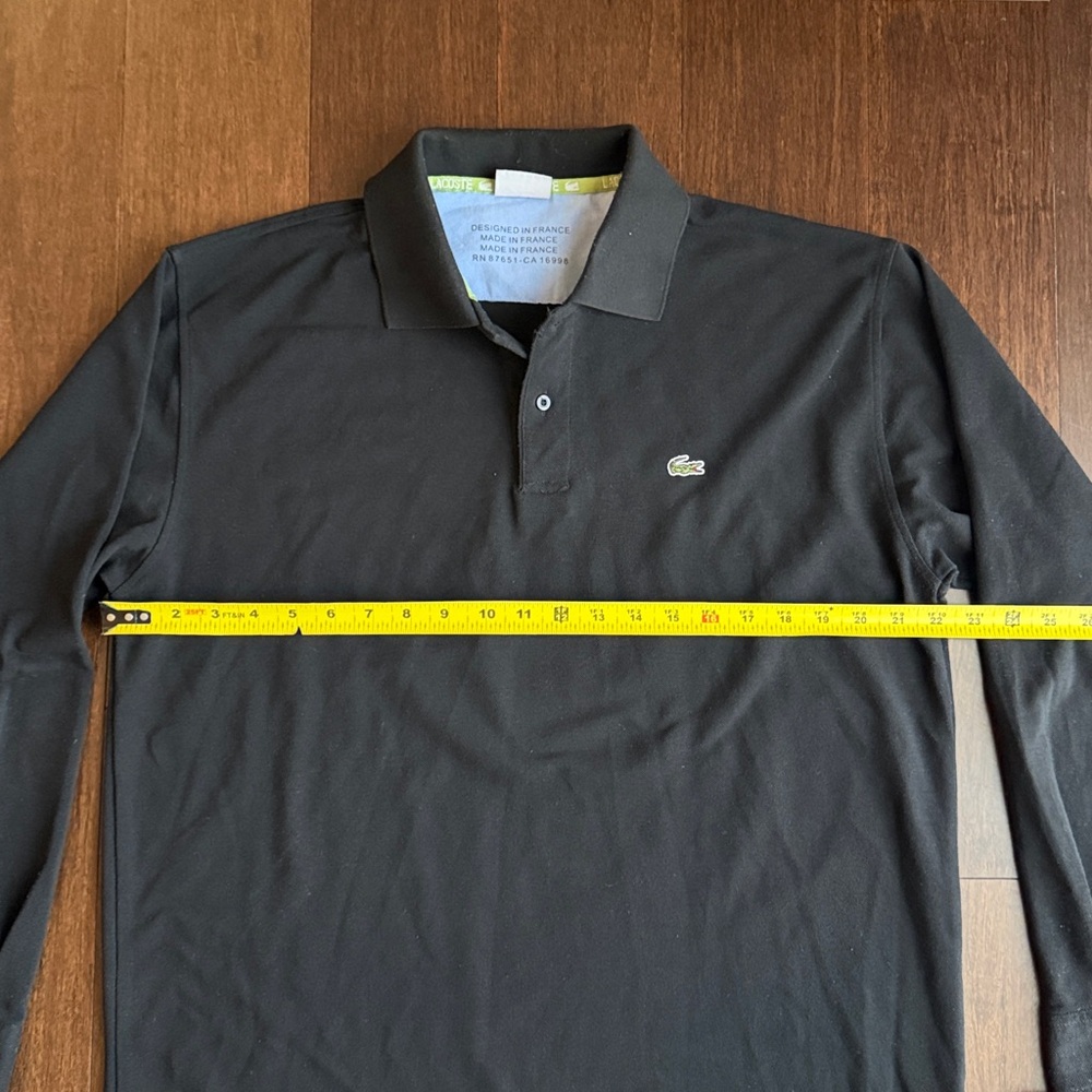 Lacoste Long Sleeve Polo Shirt Mens XL Size 7 Black Pique Classic Logo - Picture 7 of 10